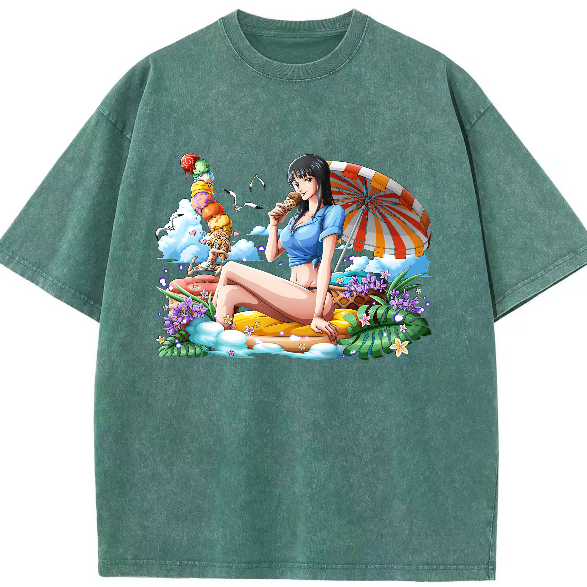 ワンピース ニコ・ロビン ONE PIECE Nico Robin 綿100% ヴィンテージ風 半袖Tシャツ（フロントプリント）
